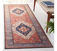 Safavieh Tappeto tradizionale lavabile in lavatrice e antiscivolo, ideale per aree ad alto traffico - Tucson Collection, pelo corto, rosso e blu, 76 x 305 cm