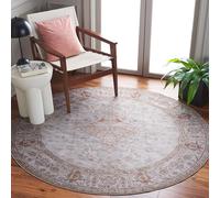 Safavieh Tappeto tradizionale, lavabile in lavatrice e antiscivolo, per le zone ad alto passaggio, Tucson Collection, tappeto a pelo corto, grigio chiaro e ruggine, 120 x 120 cm