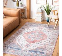 Safavieh Tappeto Tradizionale Ottimale per Zone ad Alto Traffico, Lavabile in Lavatrice e Antiscivolo, Collezione Tucson, Pelo Corto in Blu e Beige, 120 x 120 cm