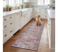 Safavieh Tappeto Tradizionale Rug Ideale per aree ad alto passaggio - Lavabile in Lavatrice e Antiscivolo - Tucson Collection, A Pelo Corto, in Rosa e Beige, 76 X 244 cm