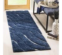Safavieh Tappeto Zottelig per soggiorno, sala da pranzo, camera da letto, Florida Shag Collection, pelo alto, blu scuro e crema, 69 x 152 cm
