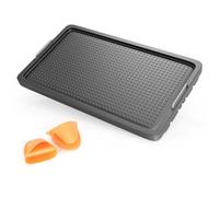 SafBbcue Piastra in ghisa aggiornata, 38 x 21 cm, con manico di raffreddamento in silicone, piastra per stufa a gas, elettrica, parte superiore piatta, portatile per piano cottura interno o barbecue