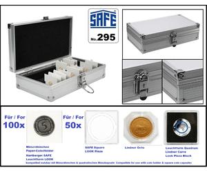 SAFE-295-Münzkoffer-SQUARE-Münzkapseln Ideale per 50 Leuchtturm quadrum Capsule
