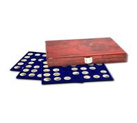 SAFE 5794 Teca Espositore in vero legno con 3 vassoi per 105 monete da 26 mm Ø | interno in velluto blu reale | Dimensioni: 258 x 205 x 45 mm