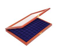 SAFE 5902 Teca Espositore in vero legno per 70 monete da 25 mm | interno in velluto blu reale | appendibile | Dimensioni: 375 x 260 x 30 mm