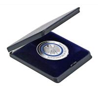 SAFE 7958 Custodia Rigida per Monete Fino a 23 mm Ø | Blu Scuro con Interno in Velluto & Cuscino in Seta | 65 x 70 x 12 mm