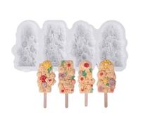Safe Silicone Ice Lolly Maker with Detachable Stick Creative 4 Compartments Popsicles Tray Ice Cream Making Molds Food Grade Popsicles Molds Dishwasher Safe