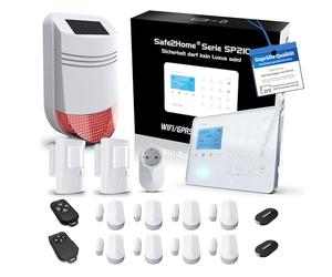 Safe2Home® Sistema di allarme wireless SP210 con protezione sabotaggio e controllo della luce, sistema di allarme GSM WLAN, allarme SMS, sistema di allarme per casa e ufficio, con accessori e sensori
