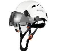 SAFEBUILDER Casco di sicurezza rigido con visiera, regolabile, leggero, ventilato, da lavoro, da uomo, approvato ANSI Z89.1, per uso industriale e edile (casco bianco con visiera trasparente e