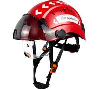 SAFEBUILDER Casco di sicurezza rigido con visiera, trasparente e colorato, regolabile, ventilato, in ABS, con sospensione a 6 punti, approvato ANSI Z89.1, per uso industriale (cappello rosso con