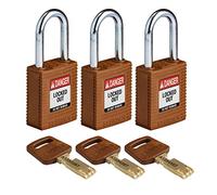 SafeKey - Lucchetto in nylon/acciaio, 38 mm x 84 mm x 19 mm, marrone, confezione da 3