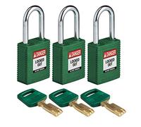 SafeKey - Lucchetto in nylon/acciaio, 38 mm x 84 mm x 19 mm, verde, confezione da 3