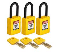 SafeKey - Lucchetto in nylon giallo, 3,8 cm, in plastica, confezione da 3
