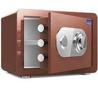 Safes Household Mechanical Lock + Key Deposit Box High Security Steel Vault Anti-Theft Fireproof And Waterproof Electronic Safebox,Brown-38x30x30cm