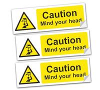 SAFESIGN (3 pezzi) Mind Your Head adesivi in vinile 300 x 100 mm - Sicurezza Salute vinile impermeabile conforme alla norma EN ISO 7010:2012