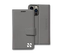SafeSleeve EMF Protection iPhone 14 Pro Case: RFID Blocking Card Holder Wallet, Adjustable Stand Case, Vegan Leather for Women & Men (Grey)