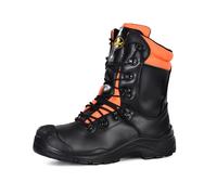 SAFETOE Stivali di sicurezza per motosega, classe 1, con punta in acciaio resistente, soletta in memory foam, lavorazione xilografica, lavori di costruzione, Nero e rosso, 47 EU
