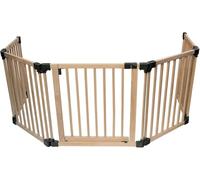 Safetots Barriera di Sicurezza Multipannello Multiuso in Legno, fino a 336cm, Legno Naturale, 76cm di Altezza, Barriera Versatile, Divisorio per Stanze con Cancelletto per Bambini e Neonati