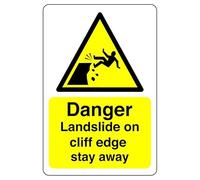 Safety First Display LTD Segnale di pericolo frana sul bordo della scogliera - 1,2 mm in plastica rigida per uso interno/esterno (300 mm x 200 mm) Distanza di visualizzazione entro 7 m.