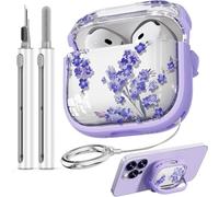 Safety Lock Inesore Floral Cute Case Compatible with AirPods 4 - Purpler Case for Women Girls, with Cleaning Kit and Keychain(ANC/2024)