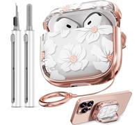 Safety Lock Inesore Floral Cute Case Compatible with AirPods 4 - White Lily Case for Women Girls, with Cleaning Kit and Keychain(ANC/2024)