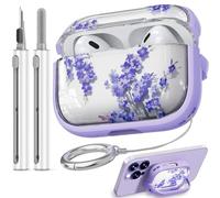 Safety Lock Inesore Flowers Cute Case Compatible with AirPod Pro (1st/2nd Gen) - Clear Purple Case for Women Girls, with Cleaning Kit (2023 USB-C/2022/2019)