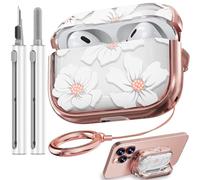 Safety Lock Inesore Flowers Cute Case Compatible with AirPod Pro (1st/2nd Gen) - White Lily Design Case for Women Girls, with Cleaning Kit (2023 USB-C/2022/2019)