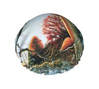 Safflower - Cuffia da doccia con stampa di pesci volanti, da donna, grande, lavabile, con fascia elastica