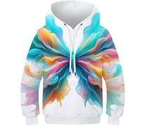 SAFGTXHTR Farfalla di Fumo Felpa Bambino 3D Stampare Kids Hoodie Manica Lunga Felpe con Cappuccioper con Cappuccio E Tasca A Marsupio 6-15 Anni