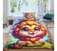 SAFGTXHTR Leone Copripiumino Set 3 Pezzi In Microfibra Stampa Autotoon Digitale 3d colorato Copripiumino Con Federe Cotone singolo（135x200cm）