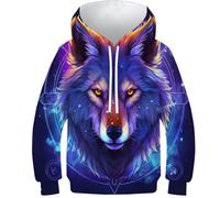 SAFGTXHTR Lupo Felpa Bambino 3D Stampare Kids Hoodie Manica Lunga Casual Maglione Hoodie Pullover con Cappuccio E Tasca A Marsupio 6-15 Anni