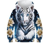 SAFGTXHTR Tigre Felpa Bambino Stampa 3D Pullover Divertente Sportivo Manica Lunga Felpe con Cappuccioper con Cappuccio E Tasca A Marsupio 6-15 Anni