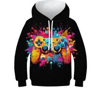 SAFGTXHTR Unisex Bambino Controllore di Videogiochi Felpe con Cappuccio 3D Felpe Sportive Manica Lunga Casual Maglione Hoodie Pullover con Cappuccio E Tasca A Marsupio 6-15 Anni