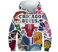 SAFGTXHTR Unisex Bambino Pallone da Basket Felpe con Cappuccio Stampa 3D Dunk Pullover Divertente Sportivo Manica Lunga Casual Maglione Crossover Hoodie Pullover con Tasche 6-15 Anni