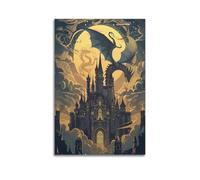 SAFHUER Poster decorativo da parete con castello di drago, fantasy, su tela, stampa moderna, per camera da letto, 20 x 30 cm