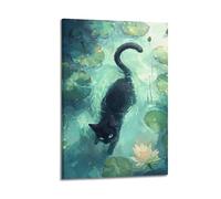 SAFHUER Poster decorativo da parete su tela, motivo gatto nero, stampa artistica moderna, per camera da letto, per camera da letto, 30 x 45 cm