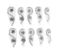 SAFIGLE 10pezzi Nail Art Adesive Con Design Rosa e Spine Unghie Decorative Full Cover Per Manicure Fai Da Te Forma Goccia Trasparente Per Donne e Ragazze