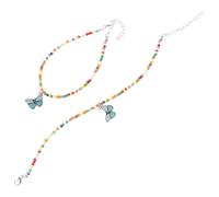 SAFIGLE 2 Pezzi Cavigliera Regolabile Perline Colorate e Farfalle in Lega e Perline di Riso Stile Boho Chic per Donne e Ragazze, per Street e Holiday