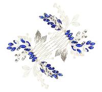 SAFIGLE 2 pezzi Pettine Sposa con Blu e Foglie Argentate Accessori per Cerimonia per Matrimonio e Speciali Eleganti e Dazzling per Stile