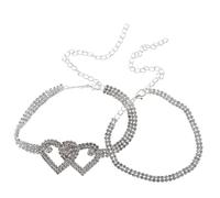 SAFIGLE 2pezzi Cavigliera Cuore per Donna Cavigliera Placcata in Argento Perle e Strass Estiva Bohémien per Piedi Regalo di Compleanno e Anniversario