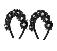 SAFIGLE 2pezzi Copricapo Forma di Teschio Fiori Neri Fascia per Capelli Gotica Accessori per Feste di Halloween Cerchietto per Cosplay del Giorno dei Morti Fascia da Carnevale per Donne