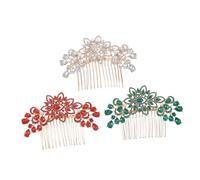 SAFIGLE 3pezzi Pettine per Capelli da Sposa Strass Design Floreale Artistico in Lega Sette Denti per Acconciatura Sicura in Rosso Verde e Bianco