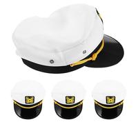 SAFIGLE 4 Pezzi Cappello da Capitano Bianco per Uomo in Poliestere con Ampia Visiera Facile da Pulire Stile Nautico per Cosplay e Avventure in Barca