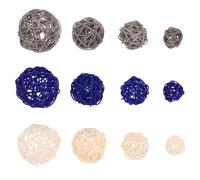 SAFIGLE 42 Palline di Rattan Intrecciato Decorative per Centrotavola e Riempitivi Vasi, Set Multicolore (Bianco, Blu, Grigio) in 4 Misure, Accessori Creativi per Decorazioni Scuola, Asilo