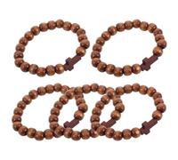 SAFIGLE 5 Pezzi Bracciale Croce in Legno Marrone Rustico Vintage Perline e Vestibilità Aderente Accessorio Devozionale per Natale e San