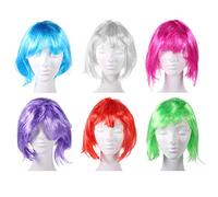 SAFIGLE 6 pezzi Parrucche Colorate per Feste Parrucchino Sintetico Corto e Bianco Accessori per Cosplay e Speciali