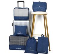 SAFIGLE 7pezzi Organizzatore Valigia Cubi Pieghevoli Per Vestiti e Accessori Borse Portaoggetti Per Biancheria Scarpe e Viaggi Blu