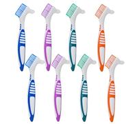 SAFIGLE 8 spazzolini per dentiere: spazzolino portatile a doppia faccia con impugnatura antiscivolo per la pulizia di per protesi dentarie e dispositivi di contenzione orale.
