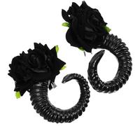 SAFIGLE Accessori Per Capelli Cosplay Corno Di Pecora In Plastico Nero Con Fiore Per Feste E Shooting