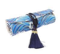 SAFIGLE Borsa Portauncinetti Pieghevole Scomparti in Cotone Blu Mare Organizer per Attrezzi da Lavoro Maglia Custodia Rotolabile Pratica per Accessori da Cucito e Uncinetti